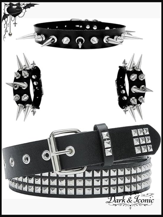 Studded Belt Spiked Choker Bracelet Set Punk Goth Emo Accessories main image 7